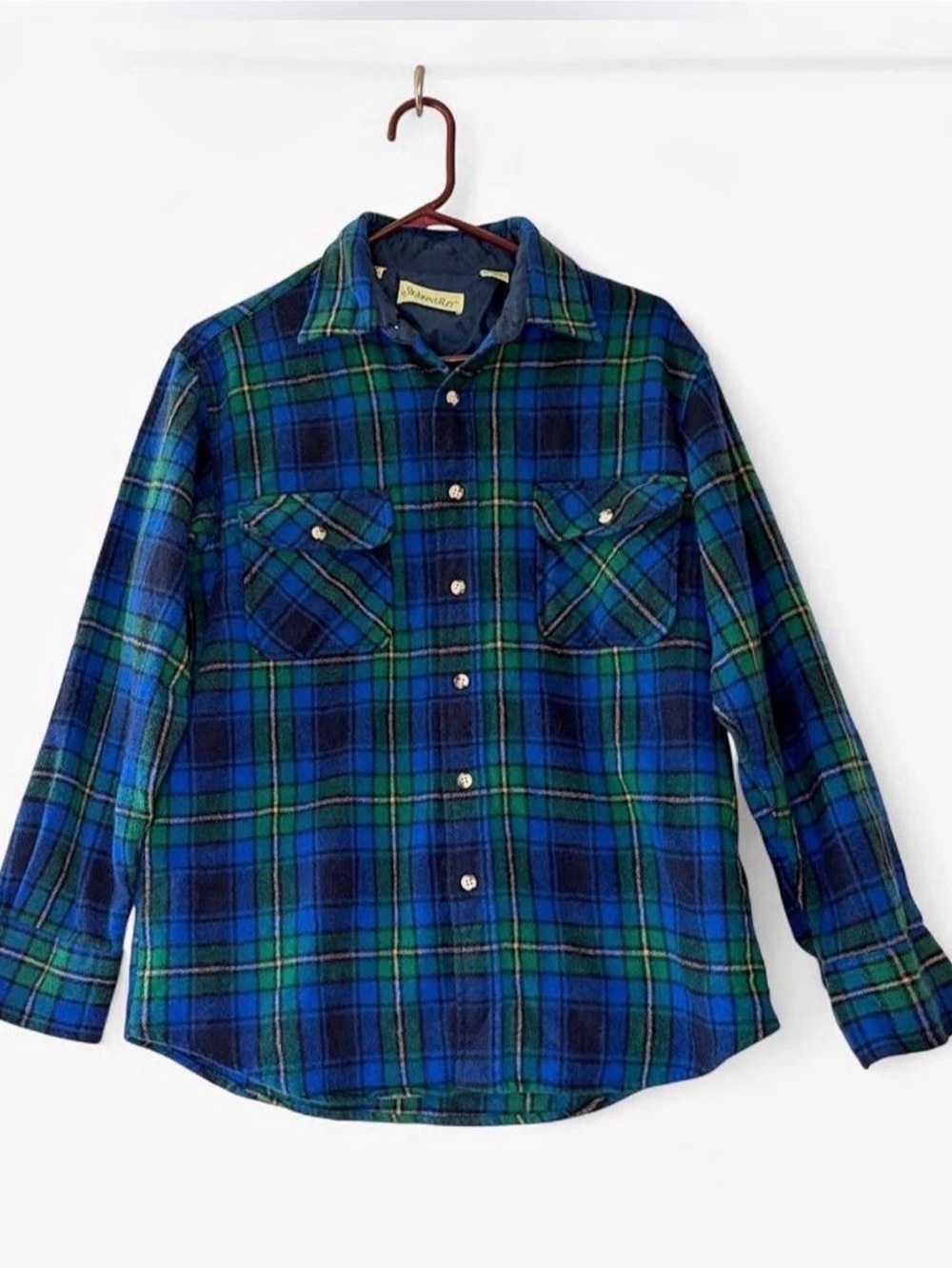 Vintage 80s St. John's Bay Wool Plaid Quilted Shirt Jacket Shacket Men's L